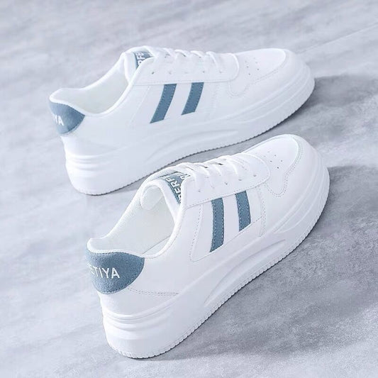 Women's Trendy Leather Casual Sneakers | Color-Block Sports Shoes