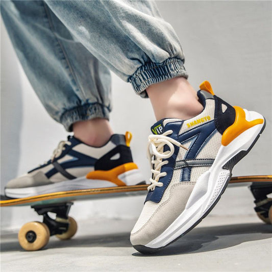 Men's Striped Mesh Platform Sneakers – Breathable & Stylish