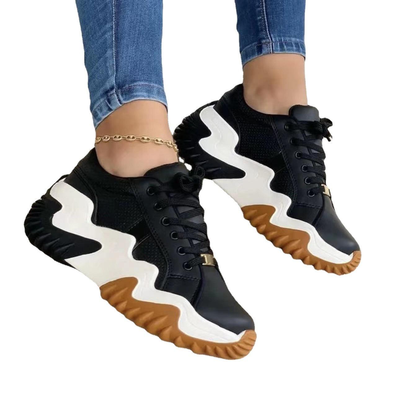 Women's Patent Leather Platform Lace-Up Shoes | Height-Boosting Mid Heel