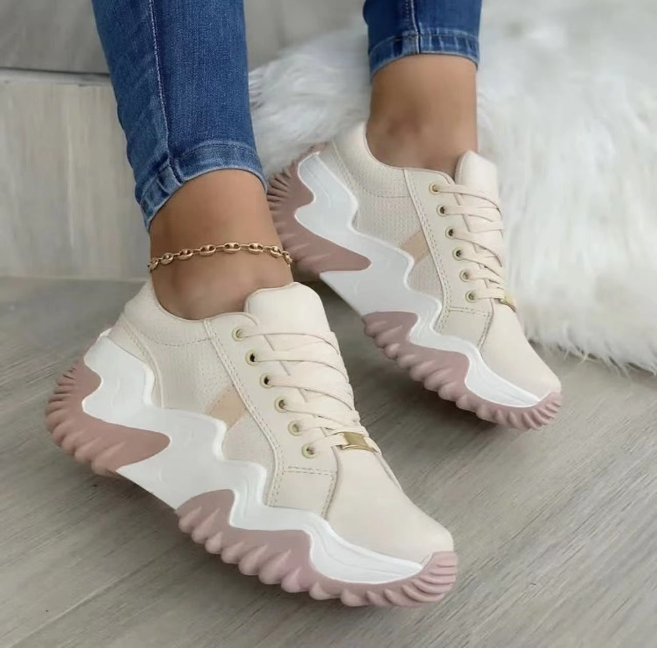 Women's Patent Leather Platform Lace-Up Shoes | Height-Boosting Mid Heel