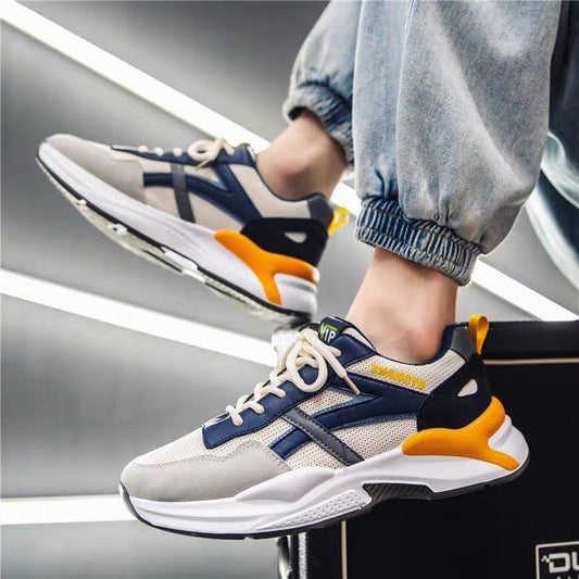 Men's Striped Mesh Platform Sneakers – Breathable & Stylish