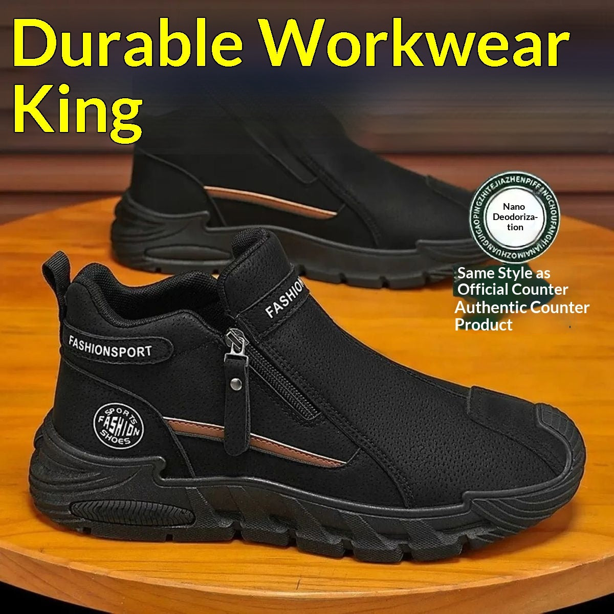 Trendy Men's Slip-Resistant Workwear Shoes – Versatile Zipper Footwear